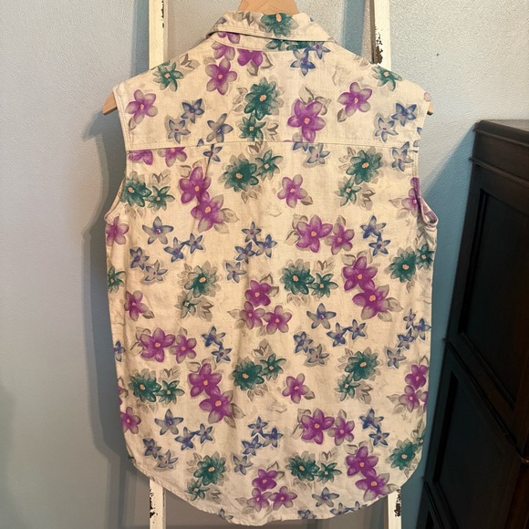 Vintage Red Rover Linen Floral Sleeveless Button-Up Shirt Size M Women - Picture 3 of 8
